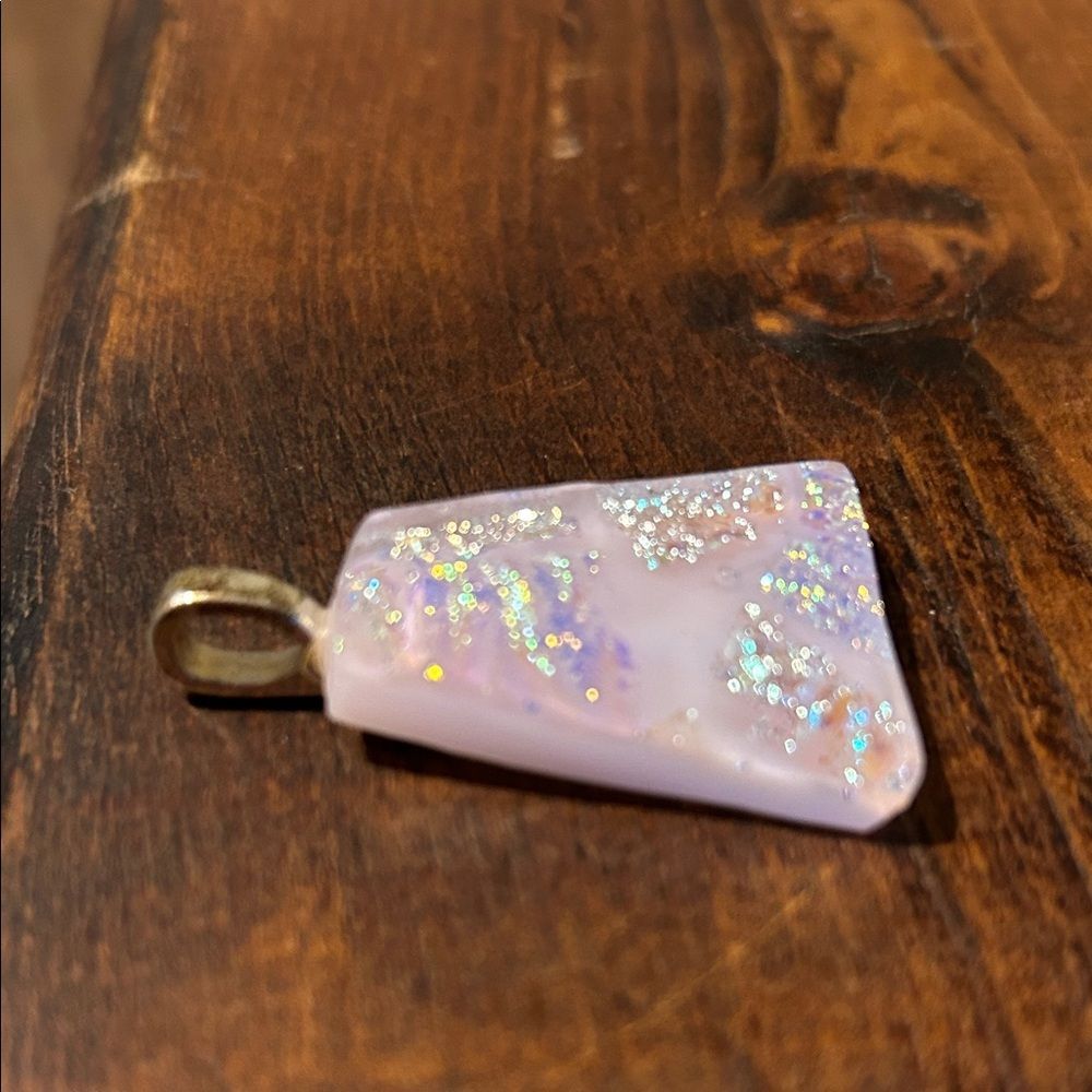 Vintage Pink Dichroic Glass Pendant Silver Accent Boho Statement Necklace - Picture 5 of 5